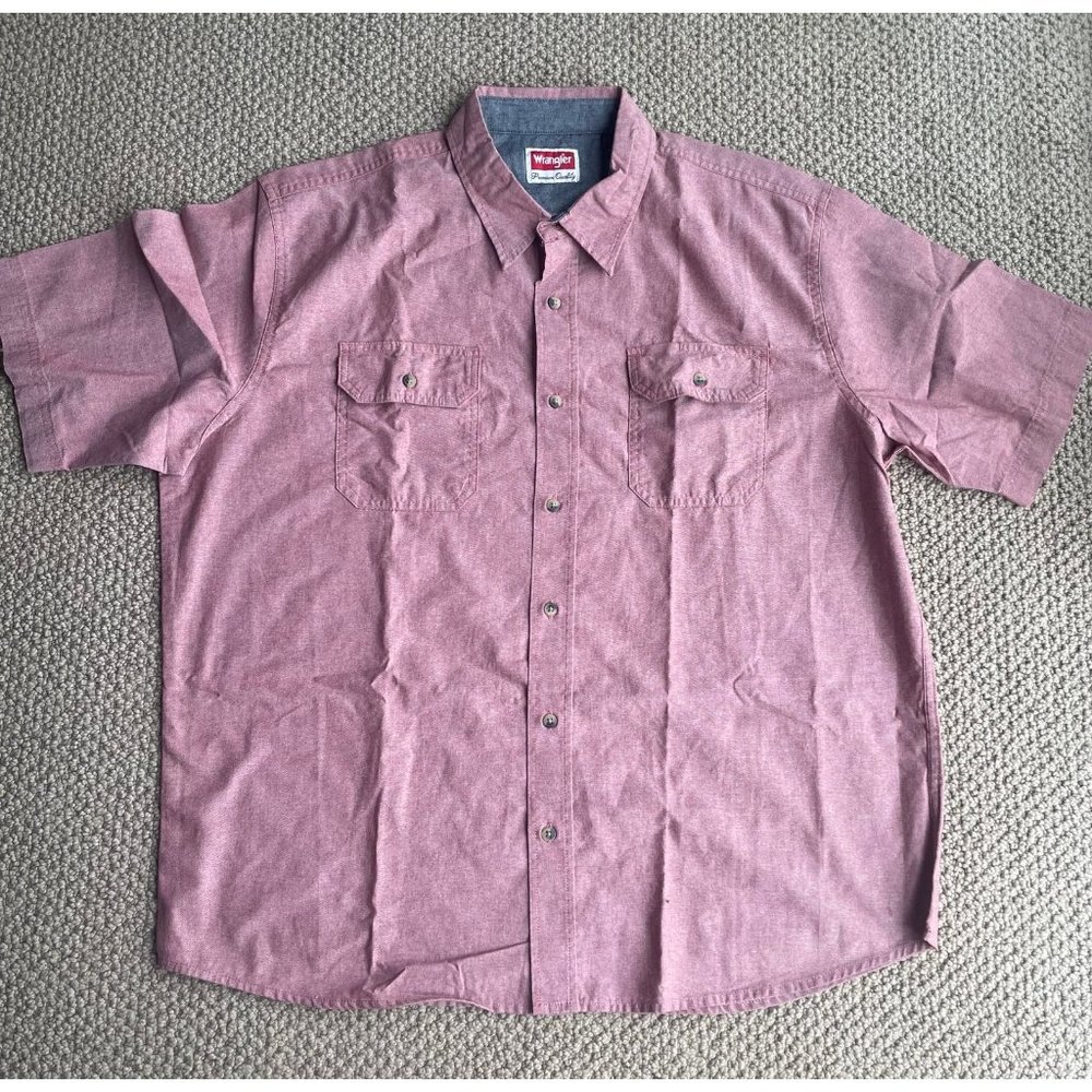Wrangler Authentics Men’s Red Denim Chambray Short Sleeve Button-Up Shirt XL